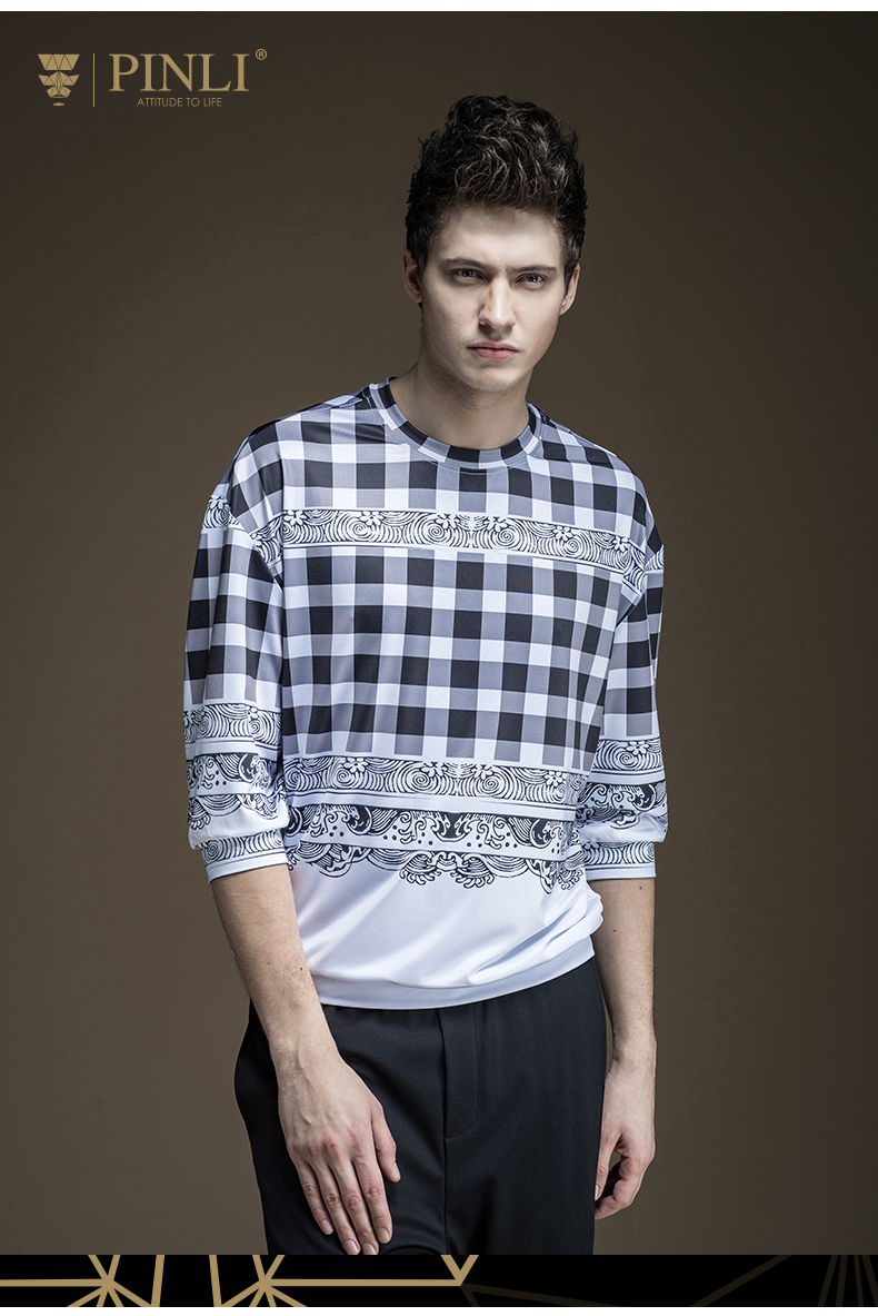 017春季新品男装 修身印花圆领套头卫衣男B1