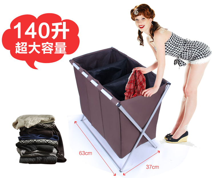 hano铝合金牛津布脏衣篮折叠脏衣篓洗衣篮三格脏衣服收纳筐收纳桶 随机