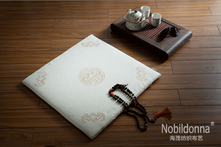 Nobildonna 亚麻刺绣蒲团 禅坐垫  中国传统纹饰 打座垫椅垫 棕黄 60*60*3cm