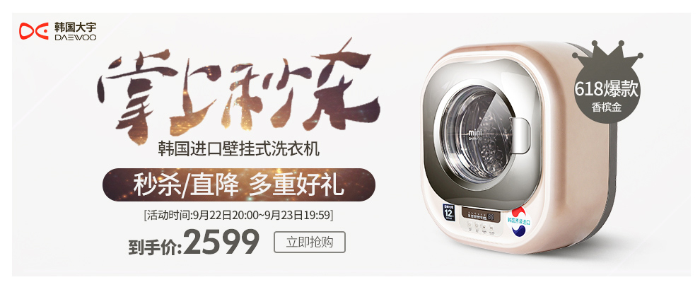 宇(DAEWOO)韩国进口小型壁挂式迷你滚筒洗