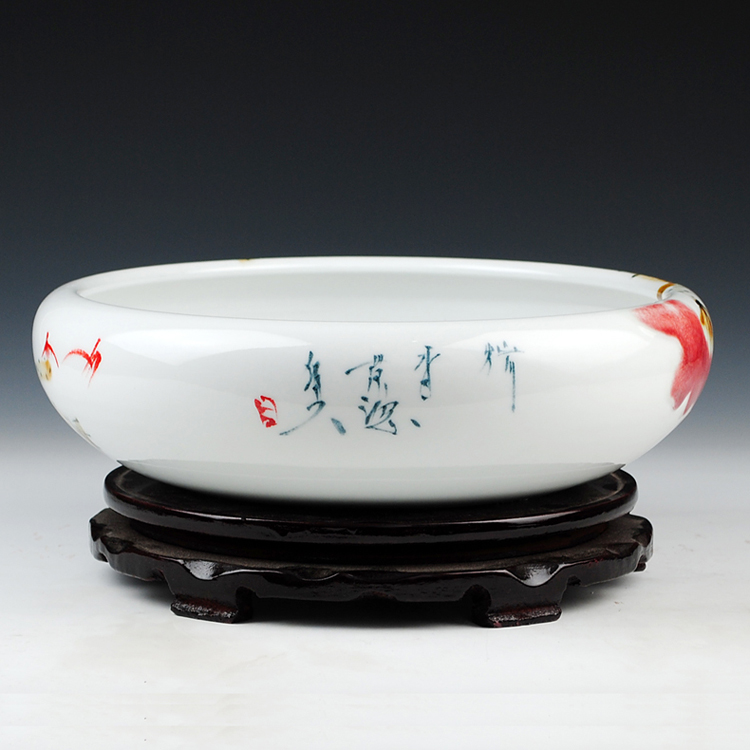 
                                        陶之念 景德镇陶瓷器 清香荷花金鱼缸盆乌龟缸睡莲水浅水仙 家居摆件 清香带底座                