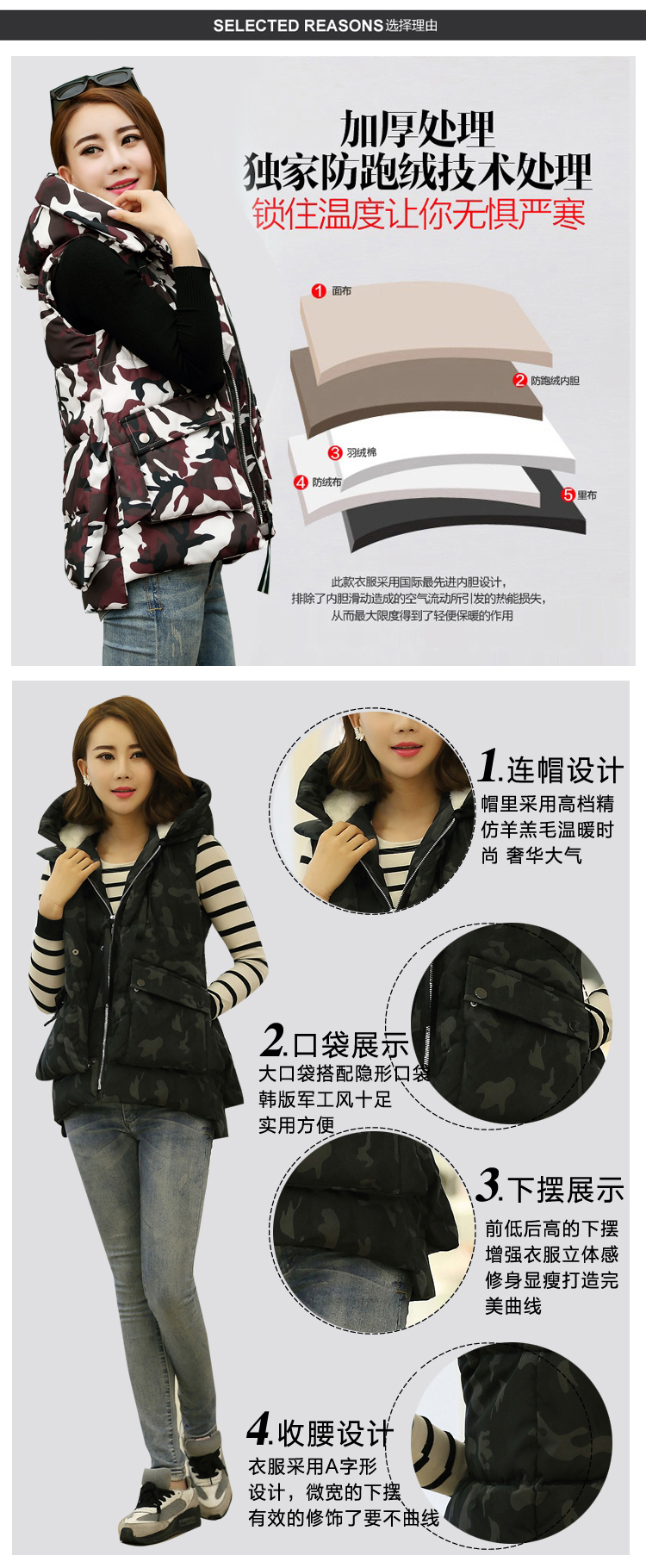和风岛 2014冬季韩版外套军工装大码短款迷彩羽绒女棉衣马甲背心601 卡其色 M