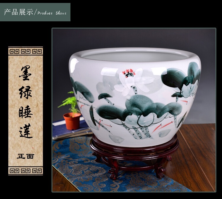 
                                                                                景烨 景德镇手绘花盆特大号水缸荷花缸睡莲瓷缸陶瓷器鱼缸睡莲缸碗莲乌龟缸书画缸大水缸莲花缸 墨绿睡莲 特大号-肚径73高52厘米                