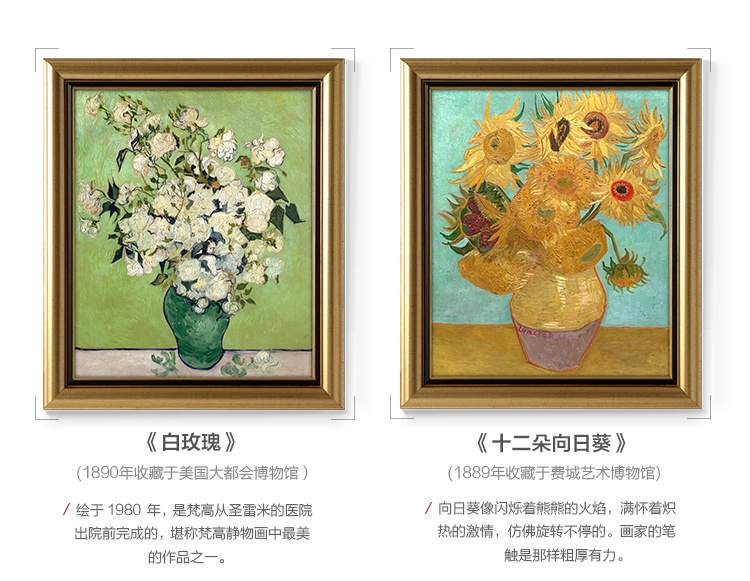 墙蛙 梵高油画欧式客厅装饰画沙发背景墙壁画玄关壁画挂画三联画 ACD一套3幅 优惠9元 金色外框41cmX51cm