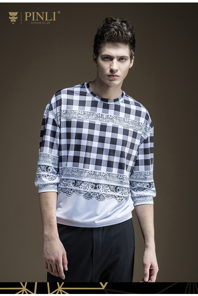 017春季新品男装 修身印花圆领套头卫衣男B1