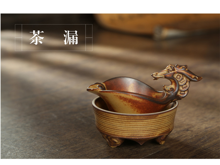 朴家 粗陶功夫茶具套装 马到成功 11头茶具 特价茶具陶瓷