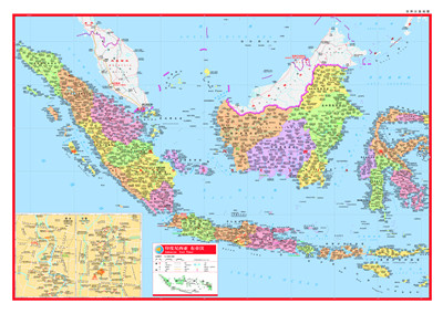 该图正面为印度尼西亚西部政区图,以较大比例尺详细表示了国家的一级