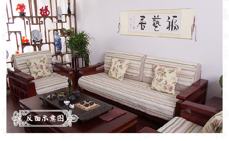 
                                        小家子 双面纯棉中式田园布艺真皮实木沙发垫牡丹 富贵牡丹 110cm*210cm单条装                