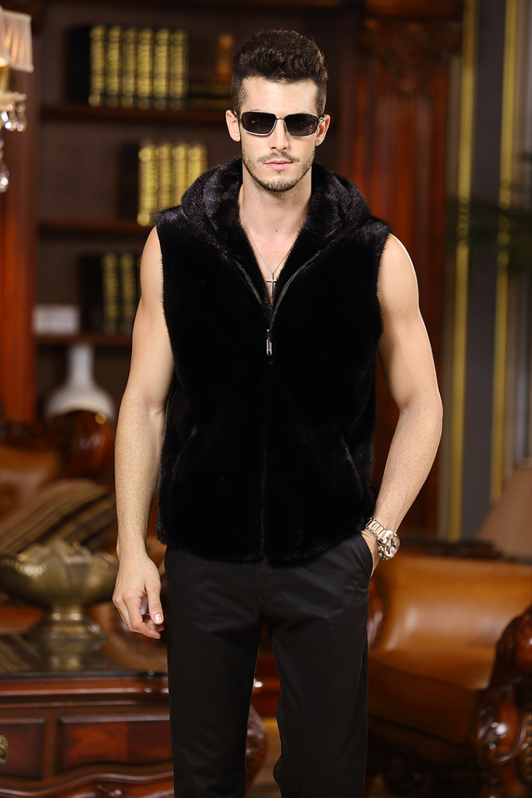 皮草外套2014新款<em>貂皮</em>大衣<em>男式</em>整貂带帽背心