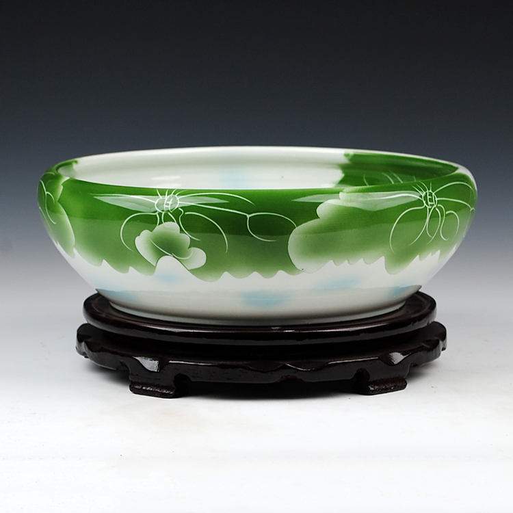 
                                        陶之念 景德镇陶瓷器 清香荷花金鱼缸盆乌龟缸睡莲水浅水仙 家居摆件 清香带底座                