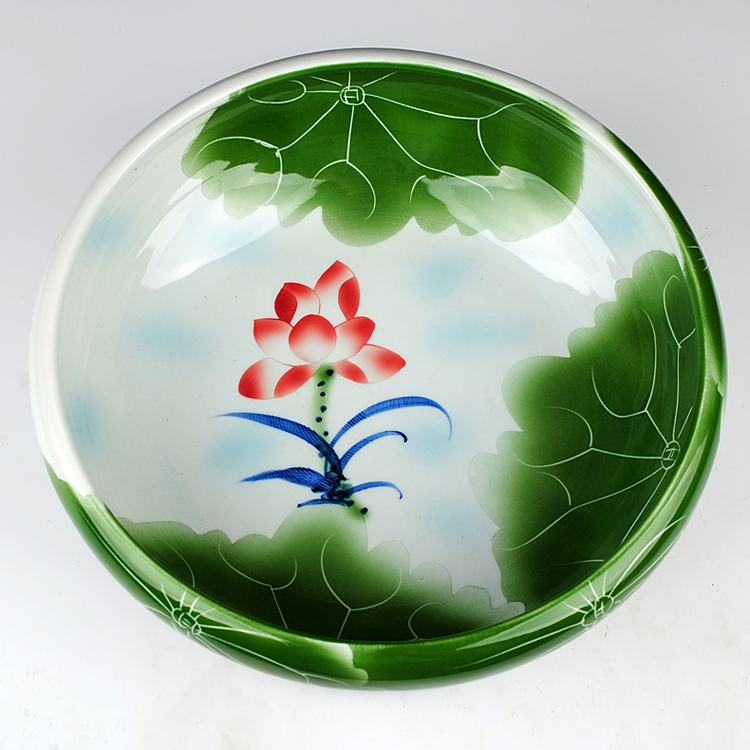 
                                        陶之念 景德镇陶瓷器 清香荷花金鱼缸盆乌龟缸睡莲水浅水仙 家居摆件 清香带底座                