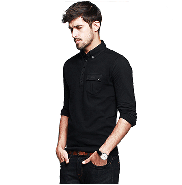 有型,精致优雅; 【美式新潮拼料翻领t系列】 双扣贴兜 logo刺绣点缀