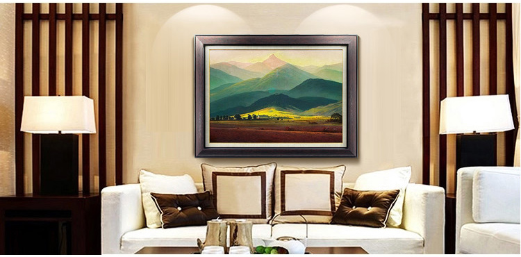 爱尚家 装饰画客厅现代壁画卧室餐厅有框画玄关挂画 大卫巨人山风景油画风 土豪金 80*100厘米/单幅
