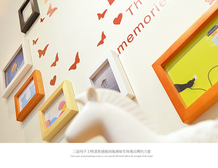 图慕 实木挂墙相框 创意钟表墙贴画框组合 相片墙相框墙99HD-11 白原小清新组合+亚克力钟表