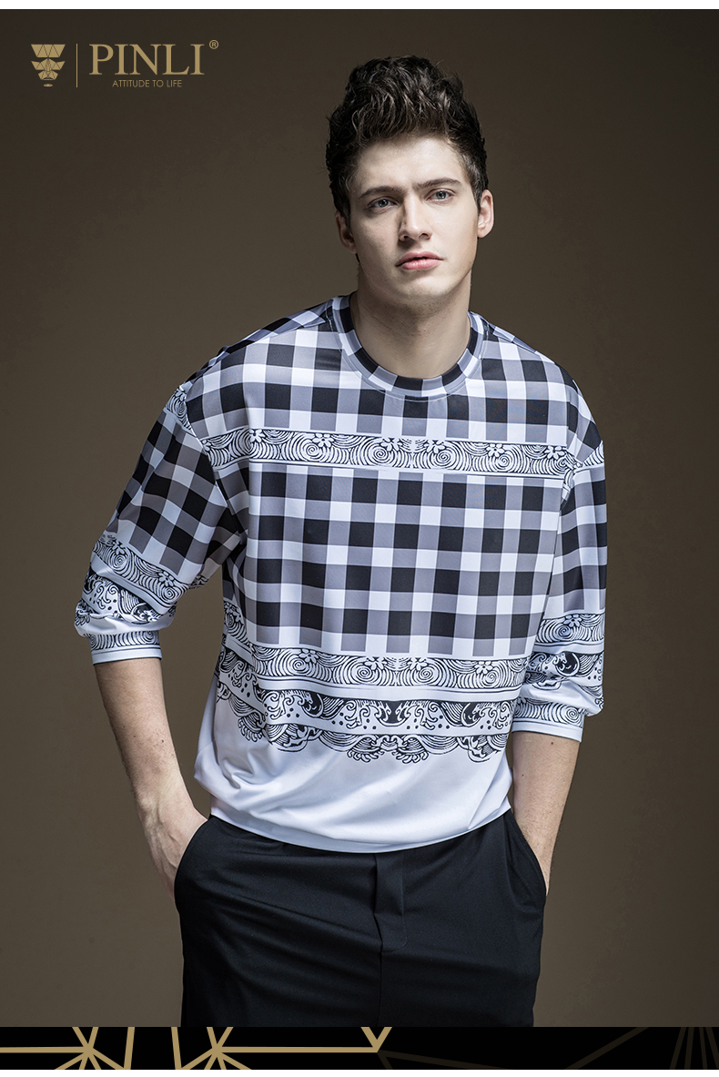 017春季新品男装 修身印花圆领套头卫衣男B1