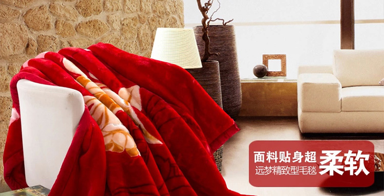 远梦家纺床品毯子婚庆拉舍尔双人双层加大加厚毛毯 驼色 180*230