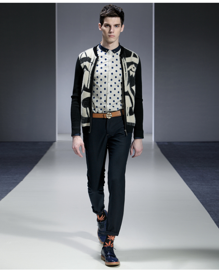 傲徒 <em>2014</em>新款<em>毛衣男</em> <em>时尚</em>潮流提花毛衣<em>外套</em>男