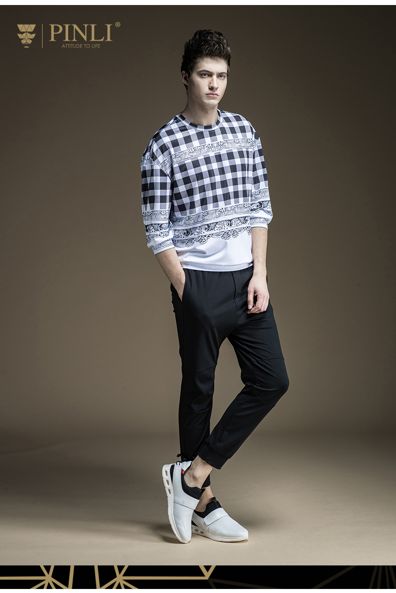 017春季新品男装 修身印花圆领套头卫衣男B1