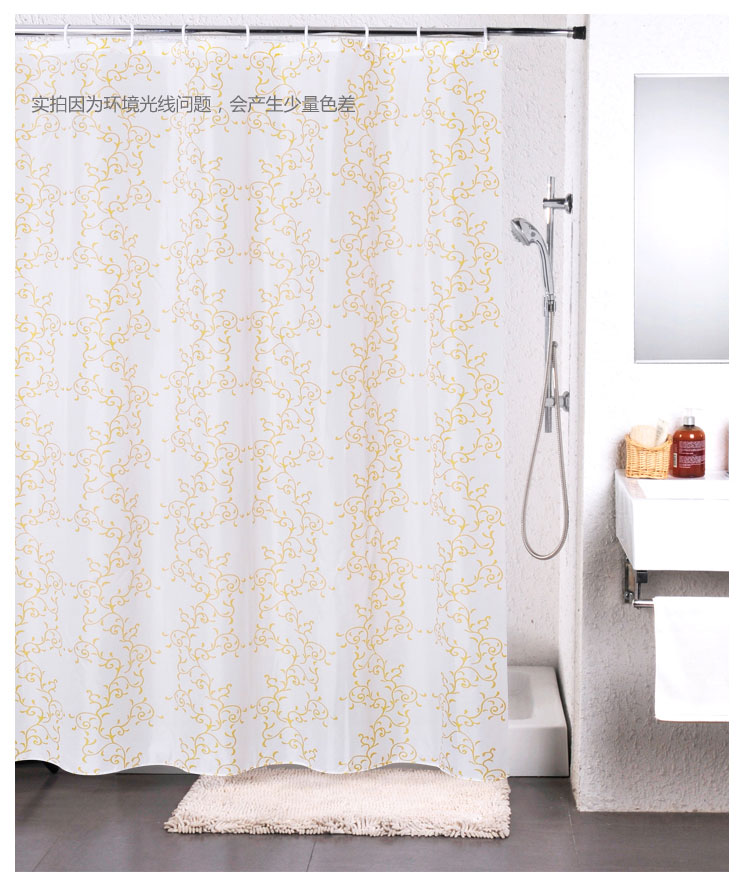 柔之家浴帘布防水 锦纶 蔓藤金色 送浴帘圈 A02 180宽*180cm