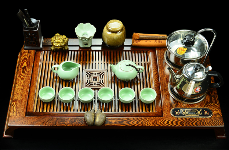 金灶V212A茶具鸡翅木茶盘四合一宜兴紫砂汝瓷茶道套装泡茶机 金灶V212A+三羊开泰