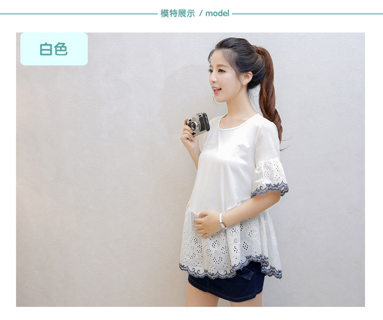 喜图孕妇装夏装外穿孕妇上衣时尚薄款孕妇t恤夏季新款孕妇上装 白色