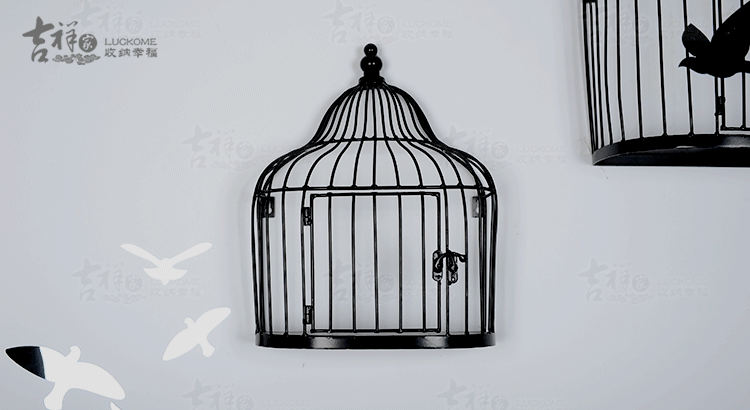 吉祥家 新中式铁艺鸟笼壁挂 梦疏影 墙面套装壁饰 客厅餐厅创意置物架 小鸟墙贴 壁饰-小鸟一套