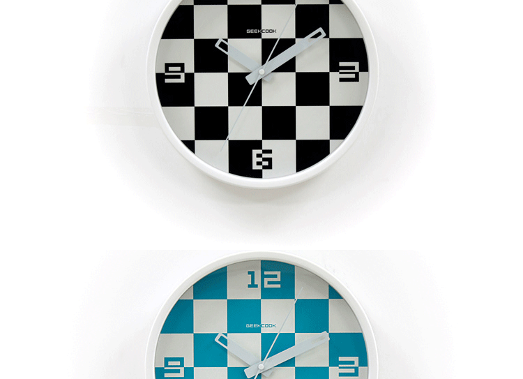 
                                        GeekCook钟国创意非空非白棋盘钟艺术时钟客厅 简约 静音金属挂钟 红面白框                