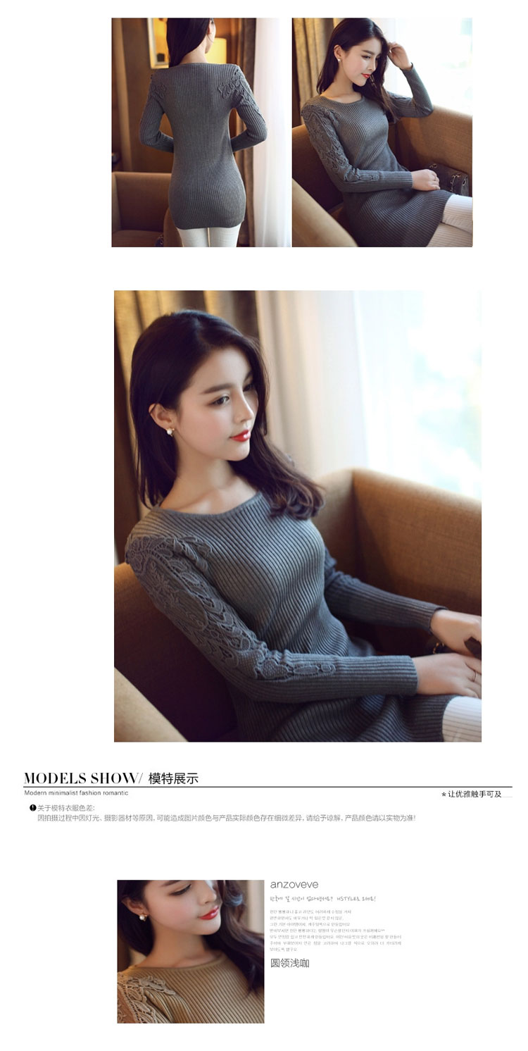 AMYY  2016秋春装新款韩版中长款圆领套头毛衣女针织衫长袖T恤女蕾丝打底衫 高领黑色 均码