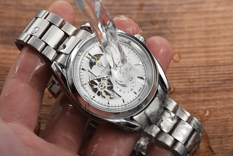 特威斯手表 男士全自动镂空机械表 时尚钢带防水夜光学生表 钢带间金