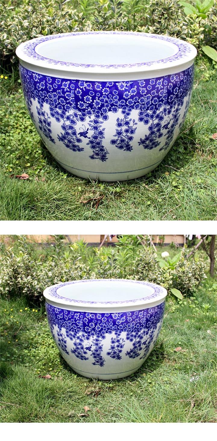 
                                        垒鑫陶瓷 景德镇陶瓷鱼缸 青花瓷风水缸睡莲碗莲缸乌龟缸 大号金鱼缸荷花缸 蝶恋花 大号直径63CM左右                