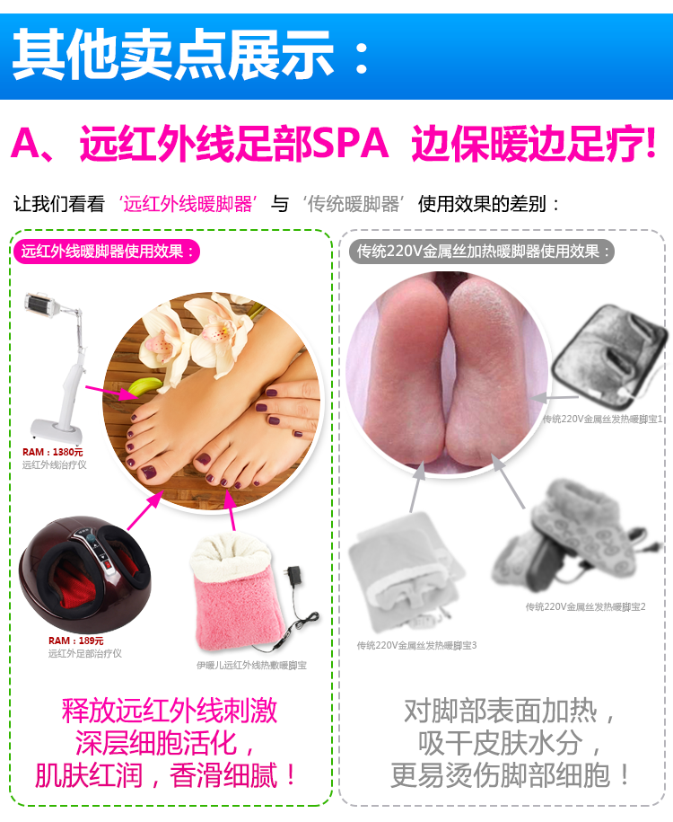 伊暖儿 智能调温高帮数码暖脚宝 保暖鞋 电暖鞋  电热鞋暖脚宝 红色波点