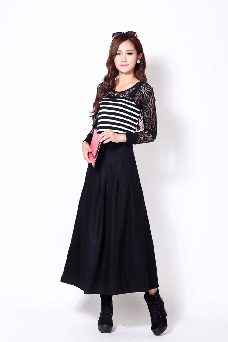芮婕服装店*2014秋冬新款大码修身显瘦毛呢裙子半身裙中长百褶裙女长裙 灰色 XXL