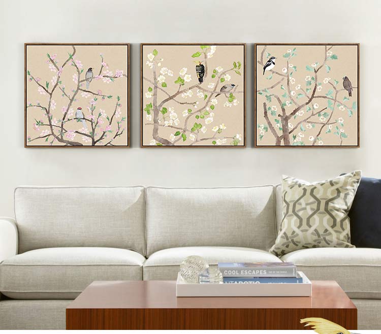 
                                        墙蛙 客厅装饰画现代沙发背景墙画简约三联画餐厅卧室挂画壁画 喜上枝头 一套三幅优惠组合 72cmX72cm                