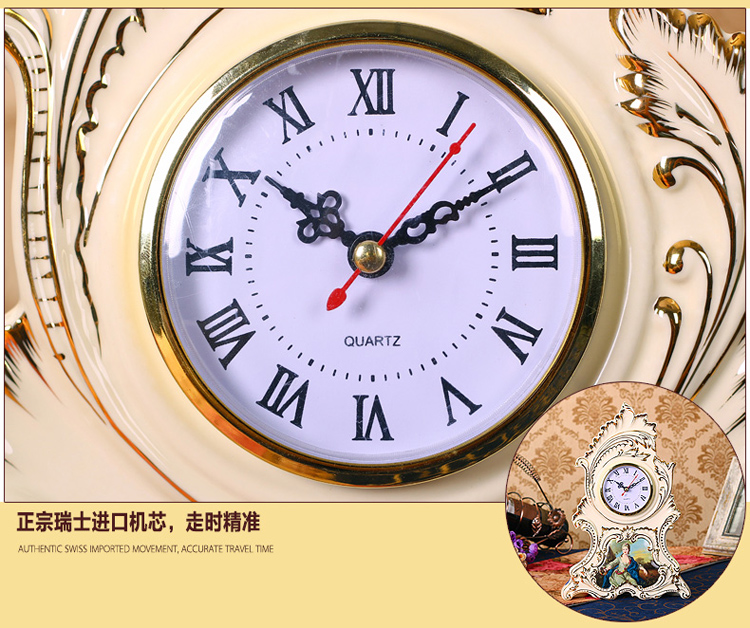 
                                        友来福简约复古时钟台座陶瓷摆件 欧式客厅古典创意工艺品装饰                