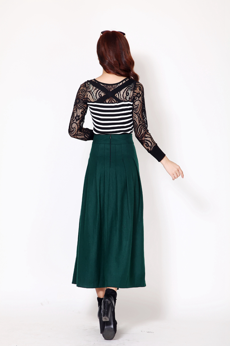 芮婕服装店*2014秋冬新款大码修身显瘦毛呢裙子半身裙中长百褶裙女长裙 灰色 XXL