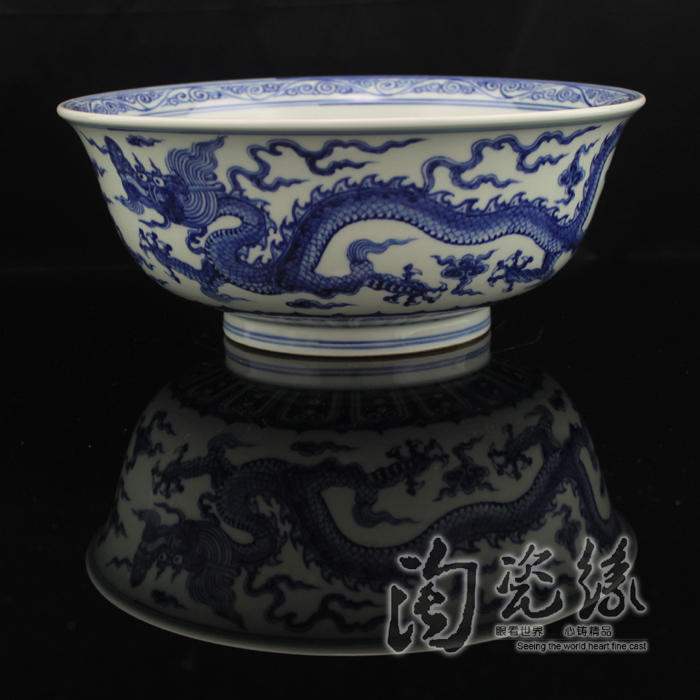 
                                        淘瓷缘景德镇手绘青花瓷器餐具大汤碗大碗装饰碗仿古碗瓷器摆件海碗 龙凤                