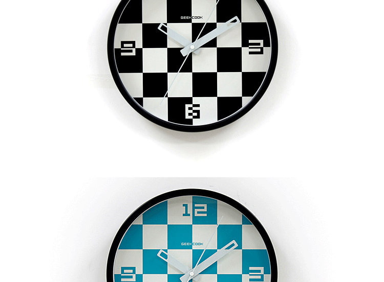 
                                        GeekCook钟国创意非空非白棋盘钟艺术时钟客厅 简约 静音金属挂钟 红面白框                