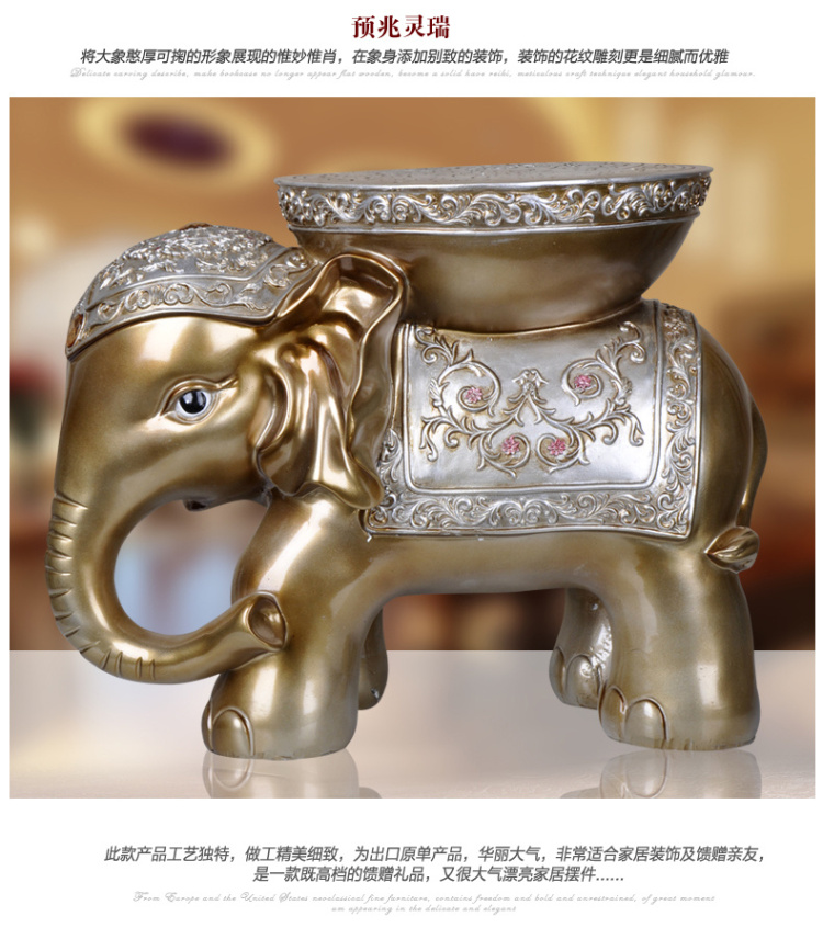 
                                        雅尊 大象换鞋凳子欧式客厅创意招财工艺品开业高档树脂摆件家居装饰品 仿胡桃木一对                