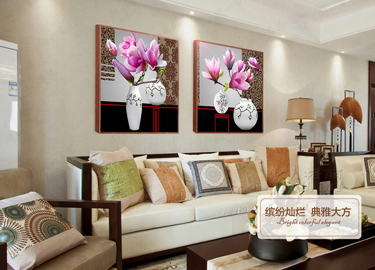 
                                        格丽 客厅装饰画有框现代简约餐厅壁画沙发背景墙画家居装饰品三联组合拼套花卉挂画 粉紫玉兰花 粉紫玉兰花双联 60*60cm                