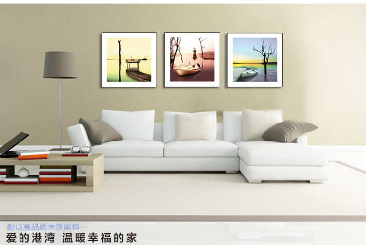 
                                        云图 现代简约客厅装饰画墙画挂画有框画背景墙画 港湾风景装饰画 一套ABC画面 50*50(黑色框)                