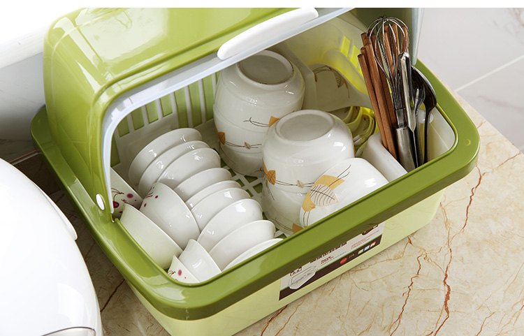 yit 厨房大号塑料碗柜带盖放碗箱沥水碗架碗筷收纳盒碗碟餐具笼整理架