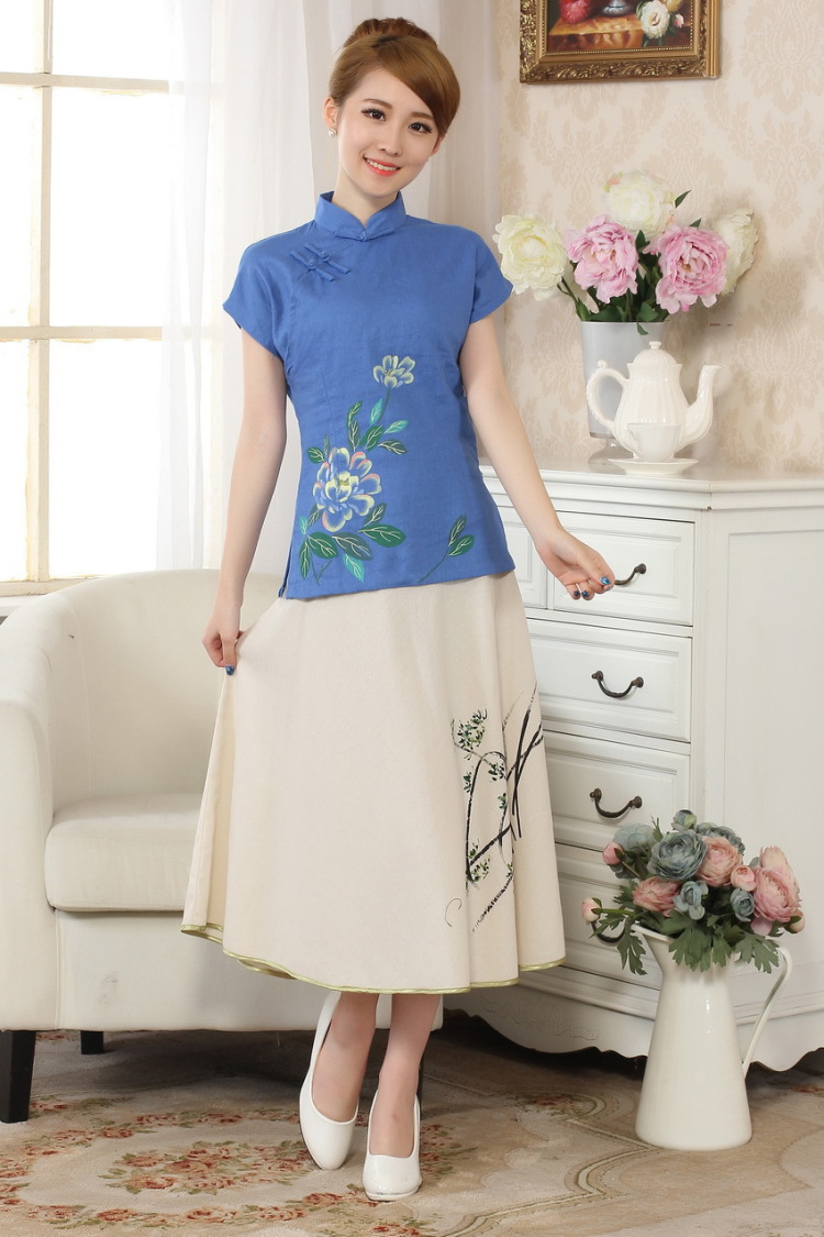 The frequency response, Ms. Tang Women's clothes summer wear T-shirt, cotton for the hand-painted Chinese Han-female improved Tang replace short-sleeve - A dark 2 XL pictures, price, brand platters! Elections are good character, the national distribution, so why buy now enjoy more preferential! Health