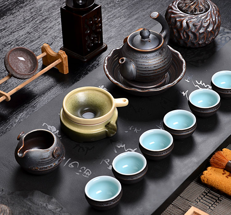 言合说茶具 黑金石茶盘陶瓷茶具整套套装 功夫茶台 滦金铁锈釉茶具套装 滦金尊者套装