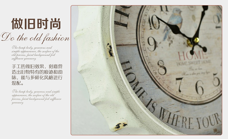 墨菲 欧美复古做旧时尚创意铁艺挂钟家居饰品钟表工艺品家居装饰摆件