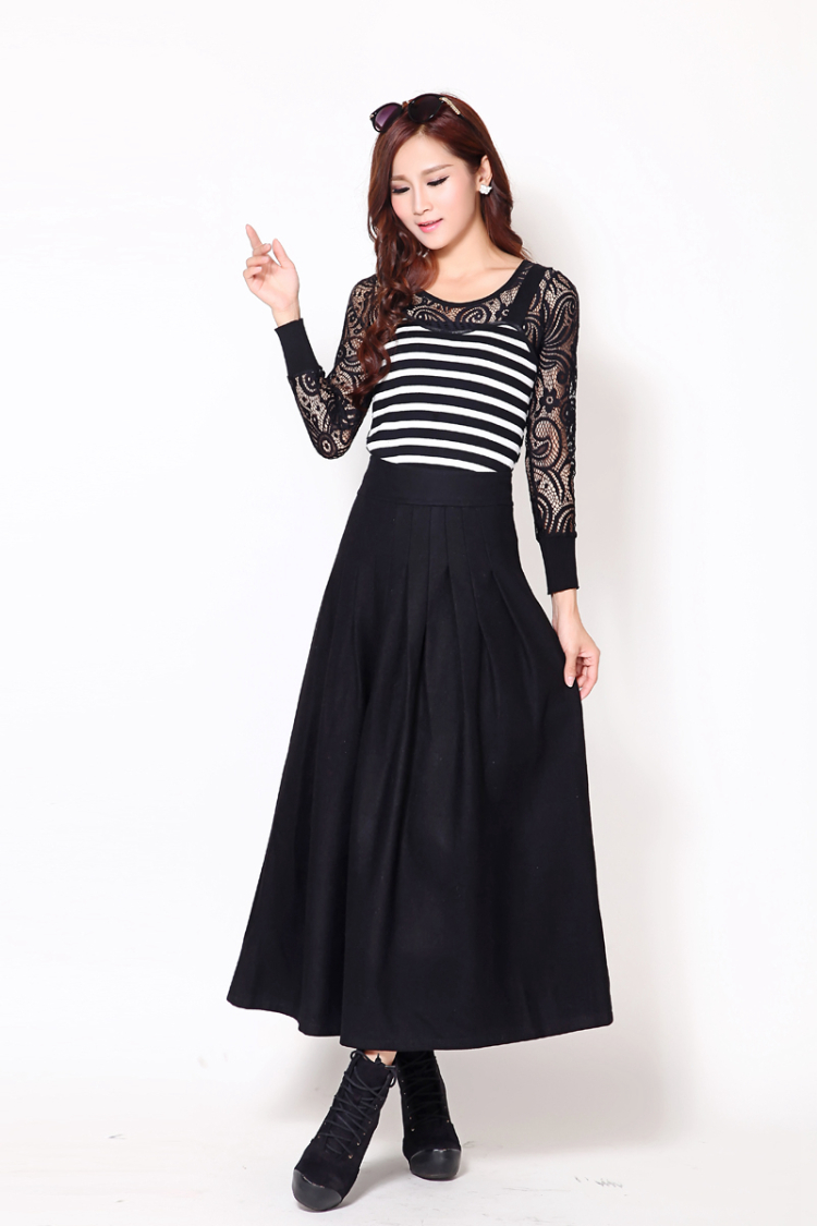 芮婕服装店*2014秋冬新款大码修身显瘦毛呢裙子半身裙中长百褶裙女长裙 灰色 XXL