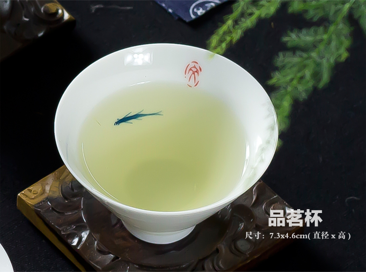 
                                        家茗茶具 手绘功夫茶杯 斗笠品茗茶杯 手绘精品 适用自用礼品家具摆设 D-五彩手绘斗笠杯(八杯)                