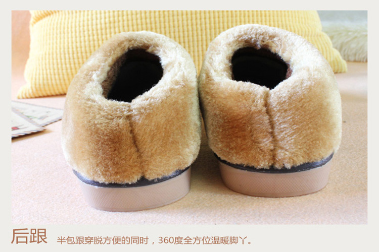 奥欣法特新款 半包跟纯牛皮加绒棉拖鞋棉鞋真皮条纹撞色拼接办公居家男女士情侣棉拖鞋 菜黄色 26/37-38
