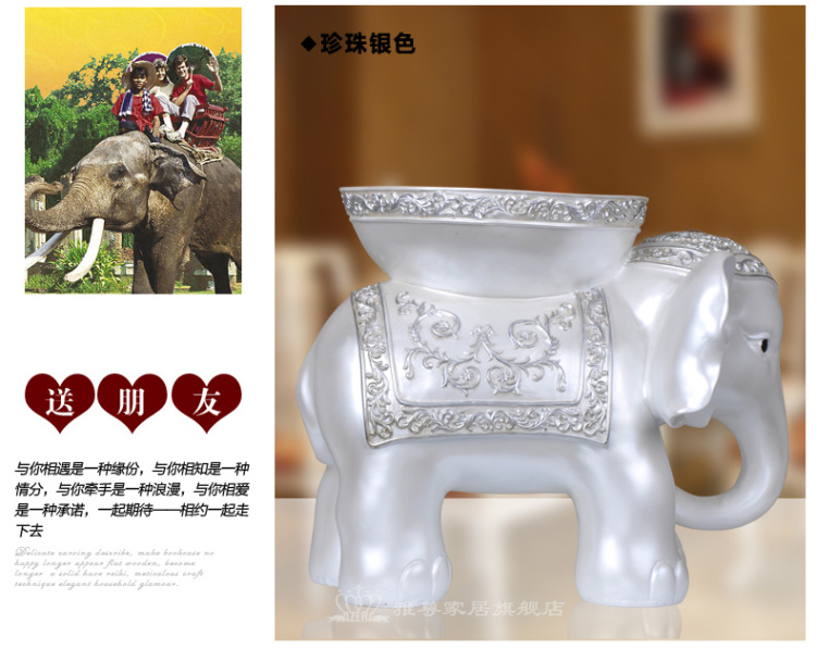 
                                        雅尊 大象换鞋凳子欧式客厅创意招财工艺品开业高档树脂摆件家居装饰品 仿胡桃木一对                
