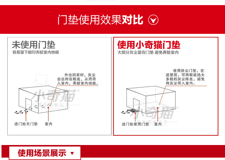 
                                        小奇猫丝圈地垫入户防尘防滑加厚地垫门垫门外蹭土地垫玄关卫生间地垫 中号60cmx90cm                