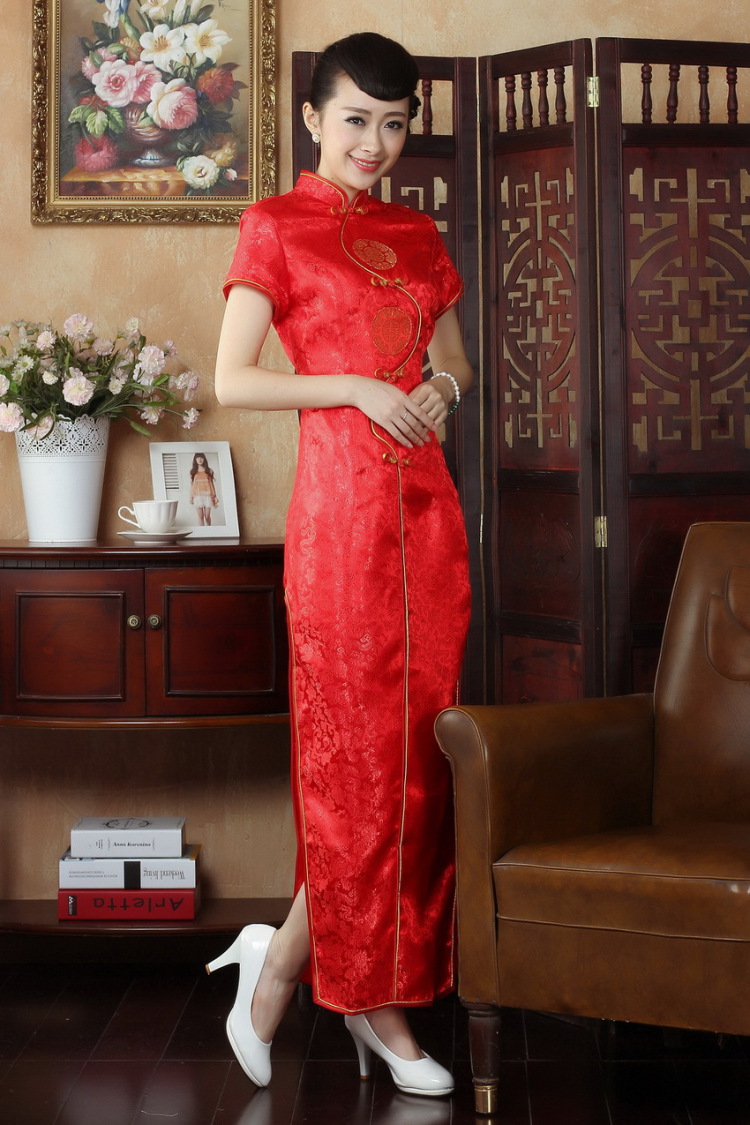 The frequency response, Ms. Tang cheongsam dress with a collar damask long cheongsam dress dresses red 3XL pictures, price, brand platters! Elections are good character, the national distribution, so why buy now enjoy more preferential! Health